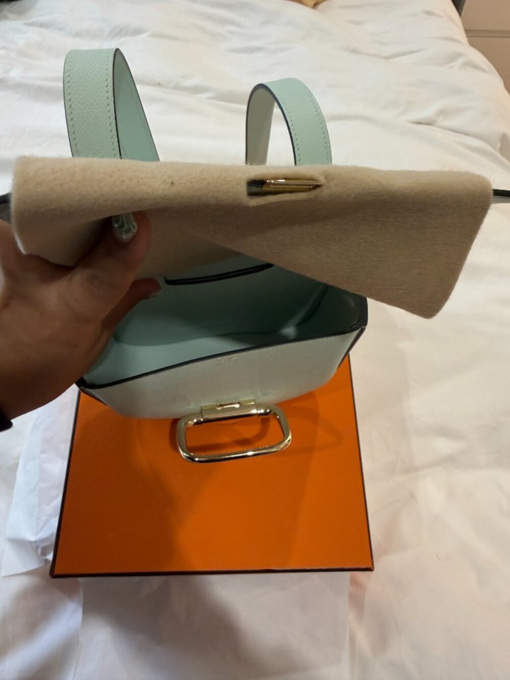 NWOT - Hermes Della Cavalleria Mini Vert Peppermint Epsom Leather Crossbody Bag - Picture 9 of 15